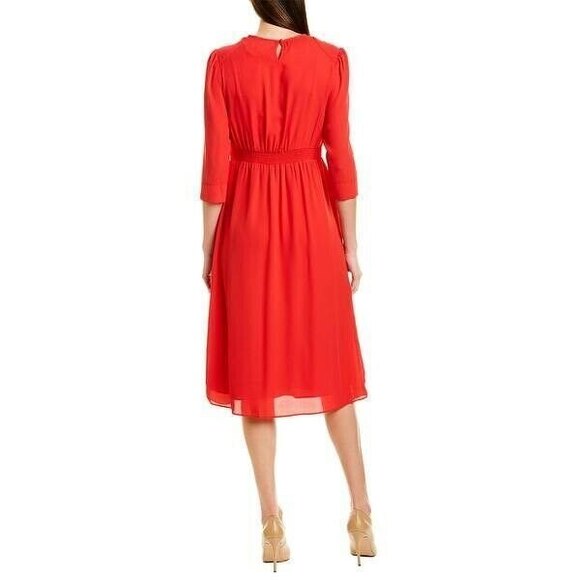 Nanette Lepore Gathered Waist Dress Womens 10 Red Knee-Length 3/4 Sleeves NWT - Picture 2 of 8